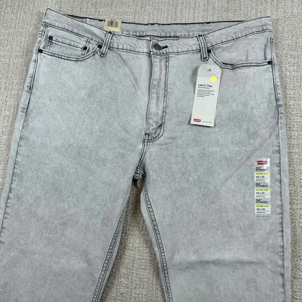 NEW Levi's 514 Mens 42x32 Straight Future Flex Stretch Gray Denim Jeans